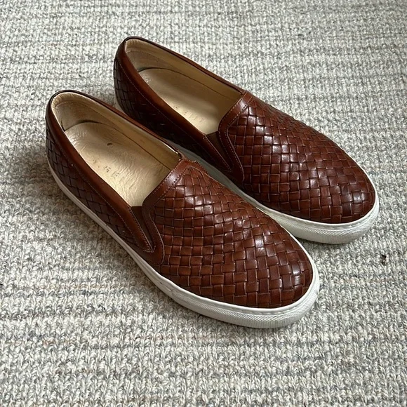 M.Gemi The Cerchio Woven Leather Slip On Sneakers Cognac Brown Made in Italy 39 The Cerchio Due - Saddle - Leather - M.Gemi main image 3